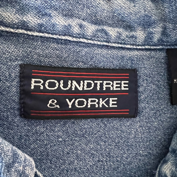Roundtree & Yorke Denim Button Down Long Sleeve Shirt Size L - Picture 5 of 7